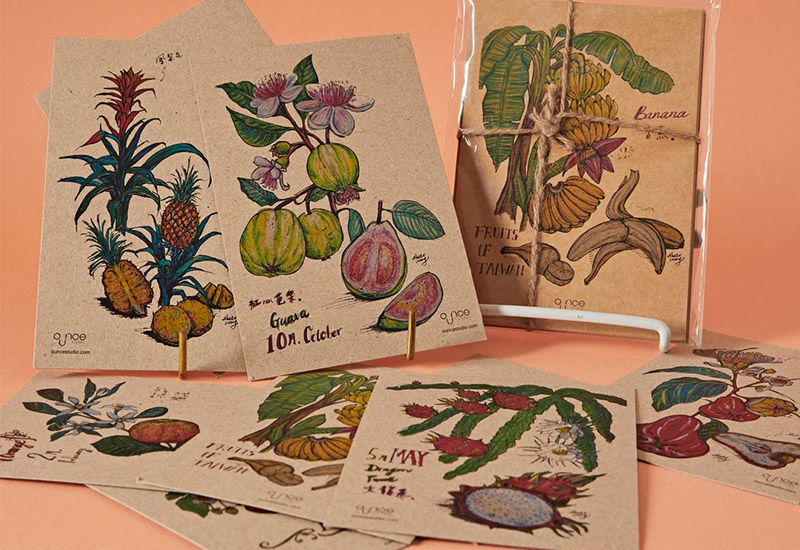 台灣水果花月份卡13入組 水果花插畫